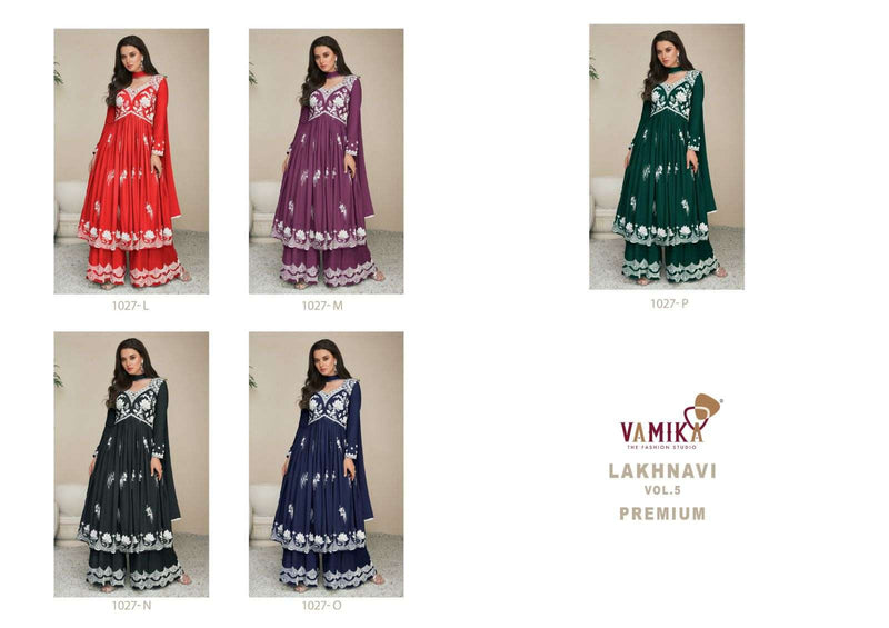 Lakhnavi Vol 5 Premium By Vamika Amazing Thread Work Readymade Plazzo Style Ladies Suits