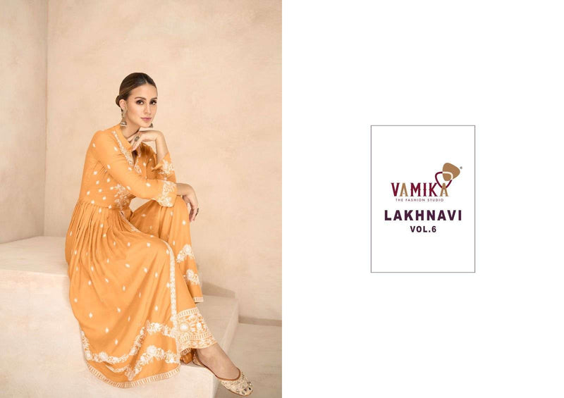 Lakhnavi Vol 6 By Vamika Exclusive White Thread Designer Kurti With Plazo And Dupatta