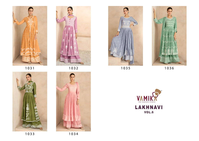 Lakhnavi Vol 6 By Vamika Exclusive White Thread Designer Kurti With Plazo And Dupatta