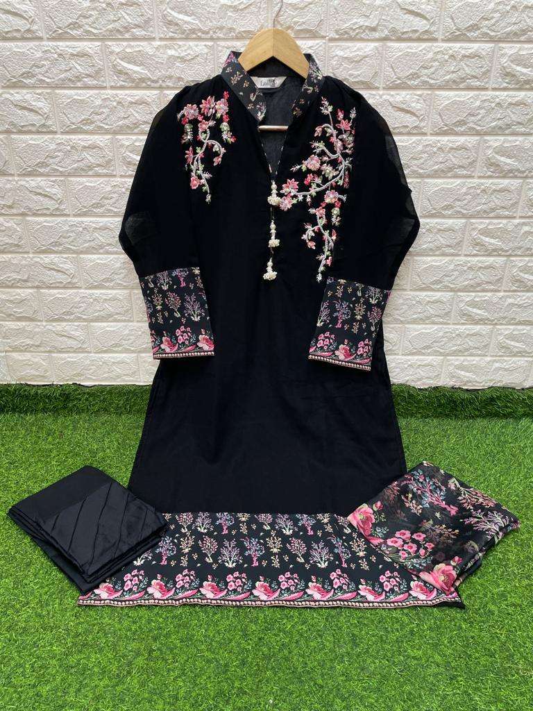 Laxuria 1276 Designer Black Colour Floral Decorated Pakistani Pret collection