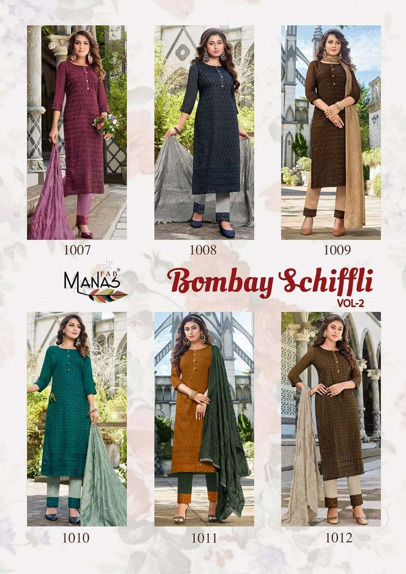 Manas Bombay Schiffli Vol 2 Chinon Designer Readymade Salwar Kameez