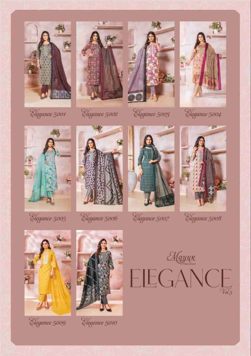 Mayur Creation Elegance Vol 5  Pure Cotton Print Neck Embroidery Kurti Combo Set