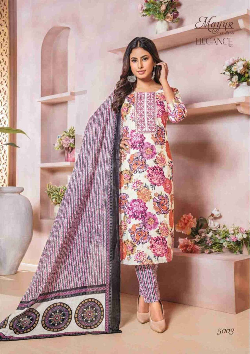 Mayur Creation Elegance Vol 5  Pure Cotton Print Neck Embroidery Kurti Combo Set
