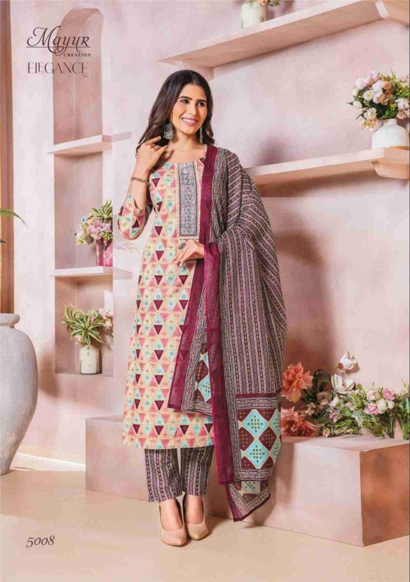 Mayur Creation Elegance Vol 5  Pure Cotton Print Neck Embroidery Kurti Combo Set