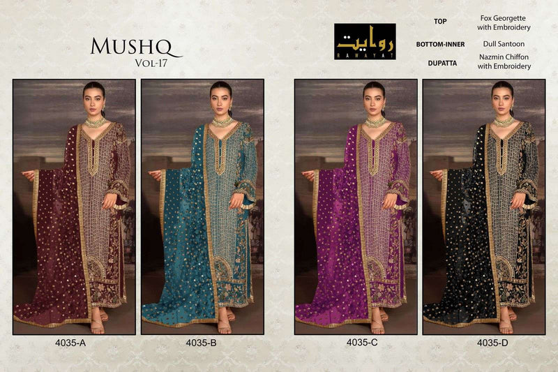 Mushq Vol 17 By Rawayat Heavy Embroidered Work Pakistani Salwar Suit