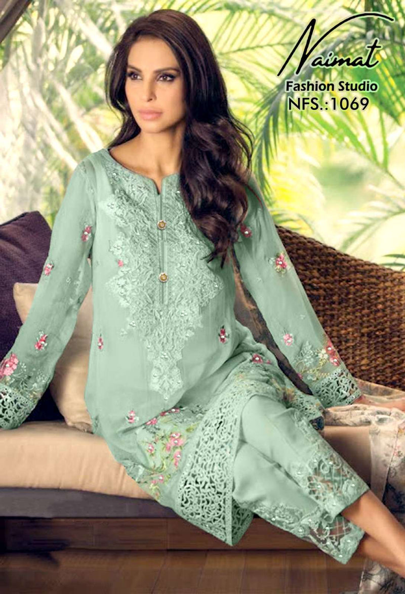 Naimat 1069 Beautiful Work Readymade Pakistani Kurti With Pant And Organza Dupatta