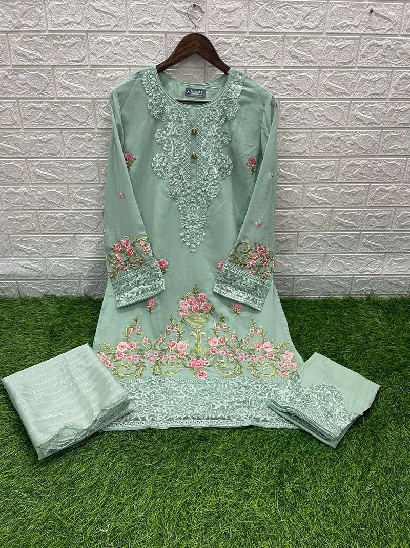 Naimat 1069 Beautiful Work Readymade Pakistani Kurti With Pant And Organza Dupatta