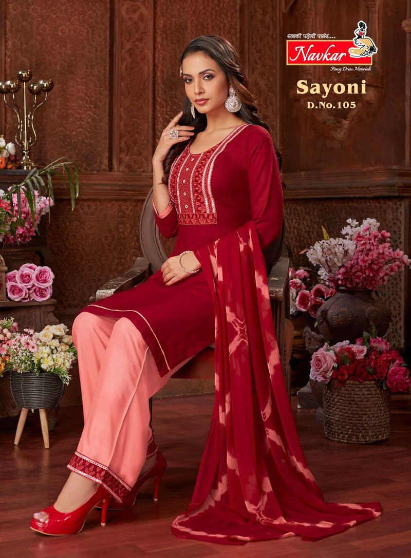 Navkar Present Sayoni 3pcs Set Fabulous Neck Work Kurti With Plazzo And Dupatta