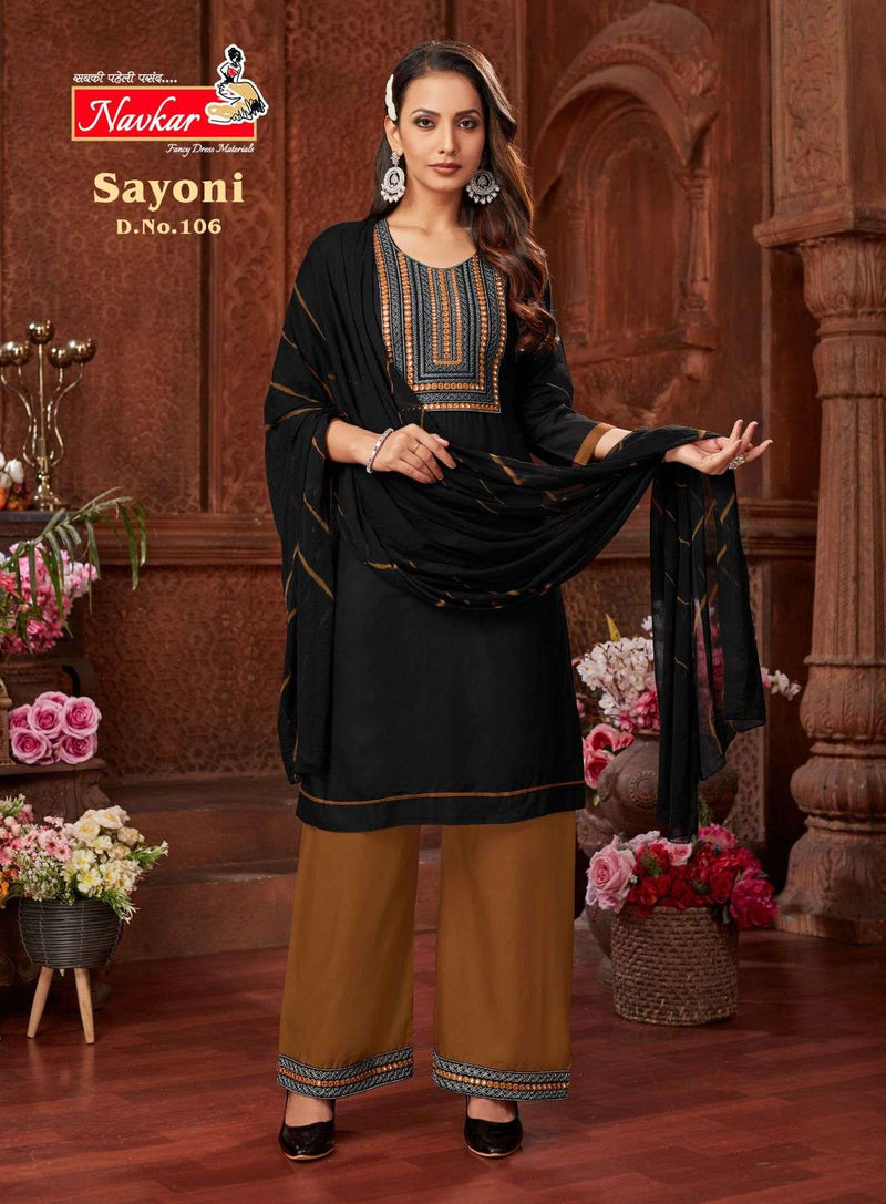 Navkar Present Sayoni 3pcs Set Fabulous Neck Work Kurti With Plazzo And Dupatta