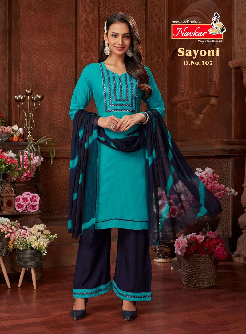 Navkar Present Sayoni 3pcs Set Fabulous Neck Work Kurti With Plazzo And Dupatta