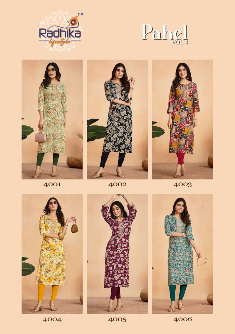 Pahel Vol 4 By Radhika Lifestyle Fancy Rayon Print Stitch Kurtis Online Supplier