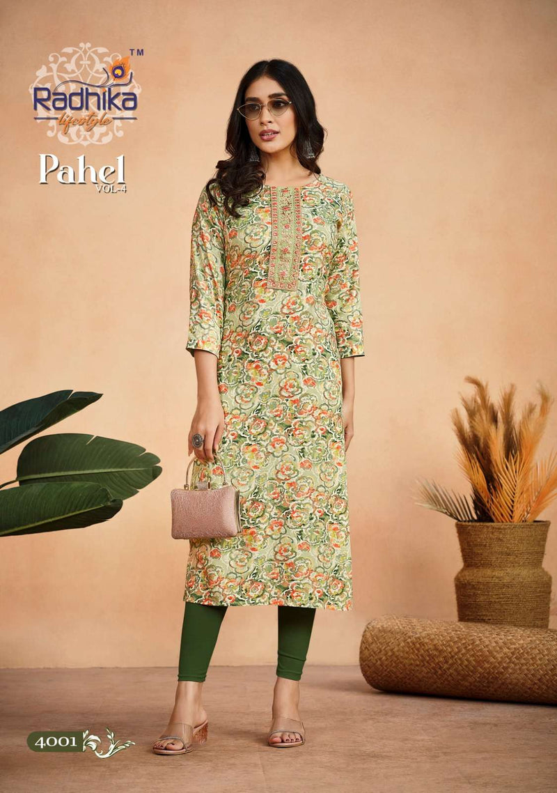 Pahel Vol 4 By Radhika Lifestyle Fancy Rayon Print Stitch Kurtis Online Supplier