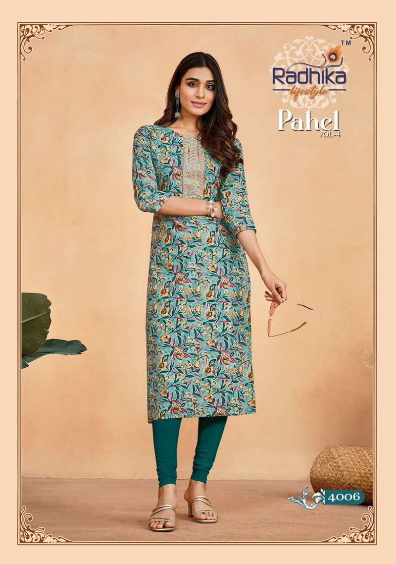 Pahel Vol 4 By Radhika Lifestyle Fancy Rayon Print Stitch Kurtis Online Supplier