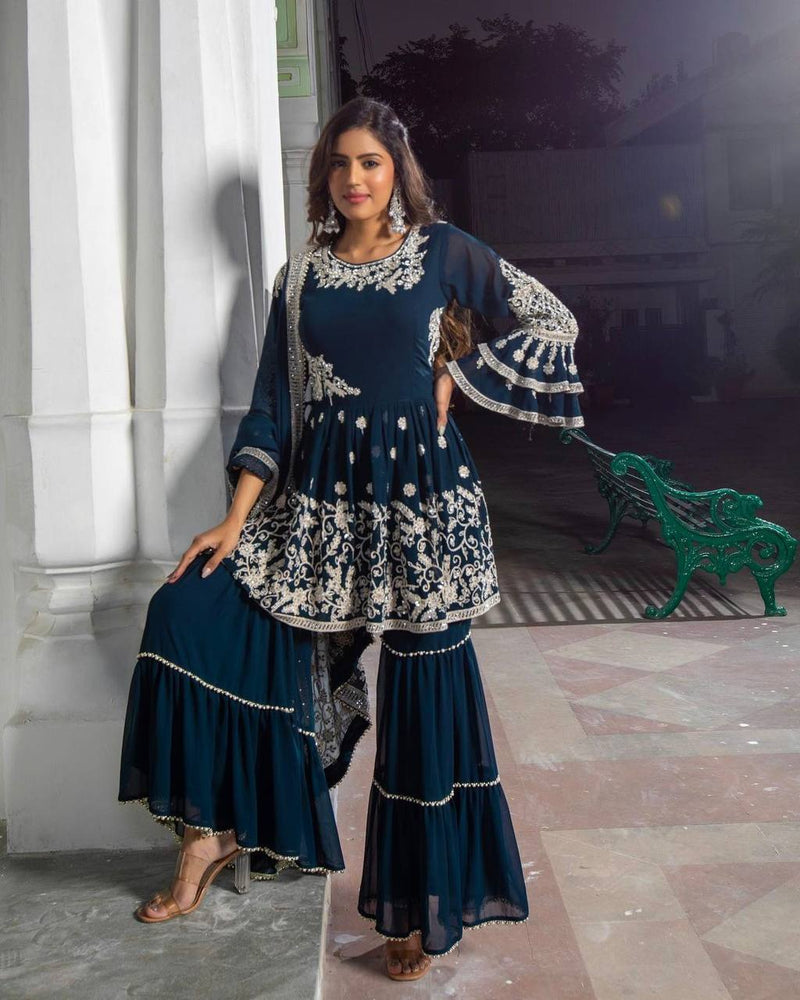 Nsr D No 772 Fox Georgette With Heavy Embroidery Work Kurti Collection