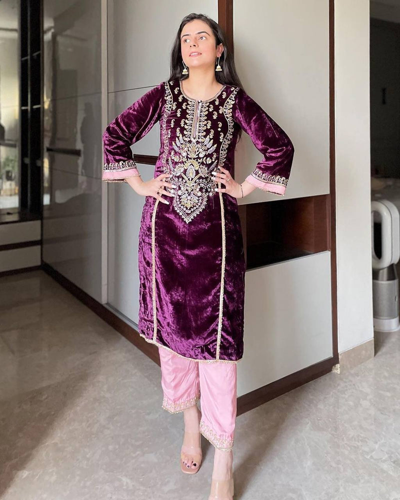 Discover 177+ velvet long kurti designs best