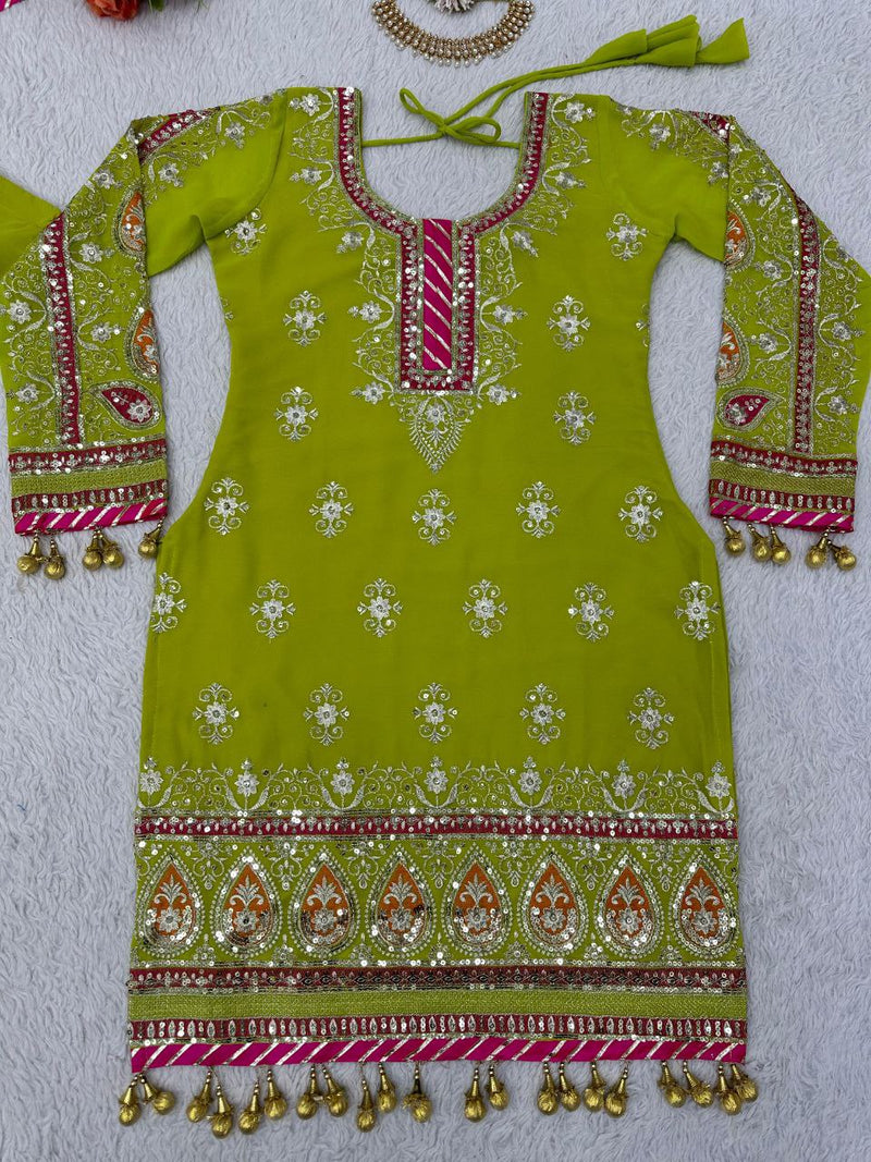 Kd D No 1361 Fox Georgette With Sequence Thread Work Kurti With Bottom