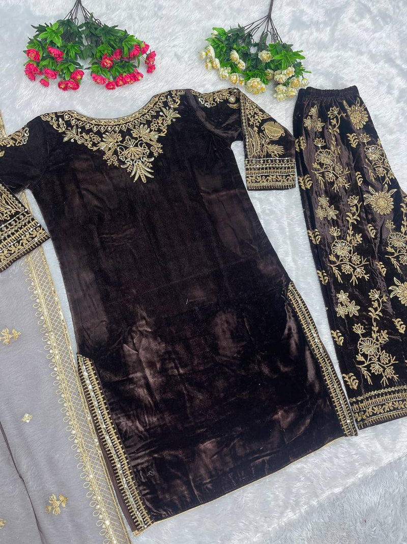 St D No 118 Velvet Heavy Embroidery Sequence Work Fancy Kurti Collection