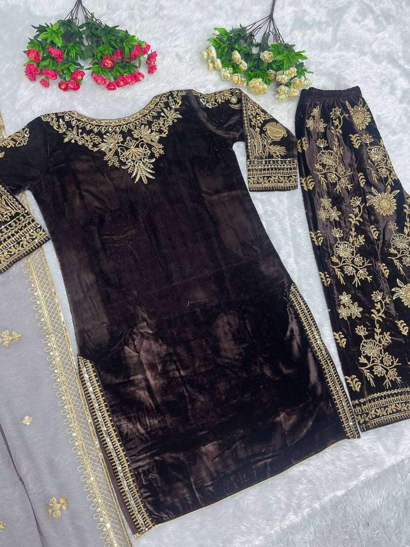 St D No 118 Velvet Viscose Embroidery Work Fancy Kurti With Bottom Collection