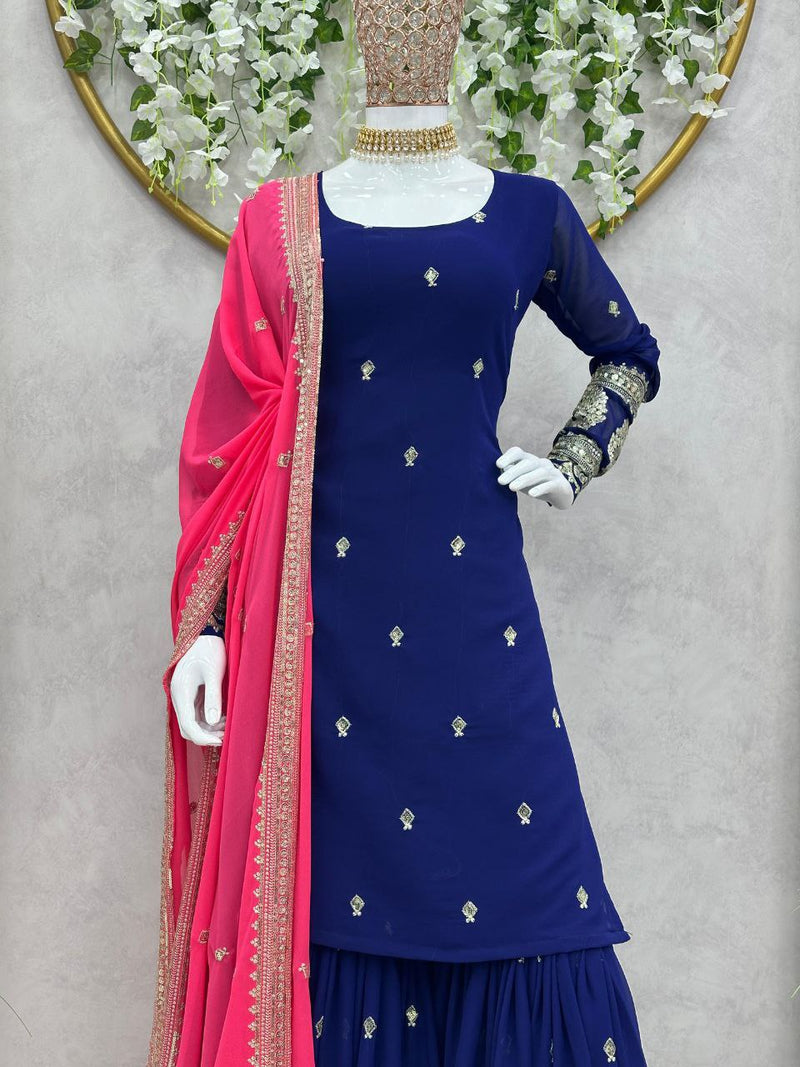 Kd D No 1364 Fox Georgette With Heavy Work Exclusive Kurti With Sharara