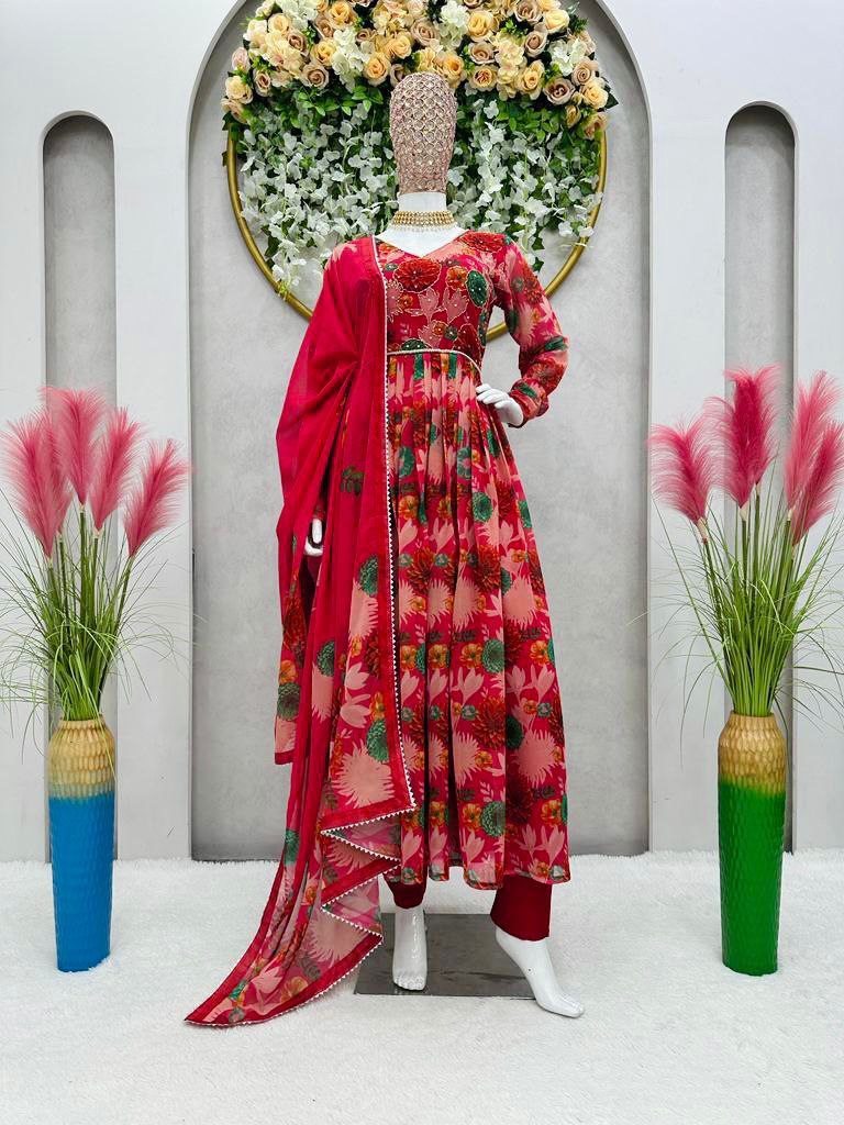 Kd D No 1367 Fox Georgette With Digital Printed Handwork Kurti Collection