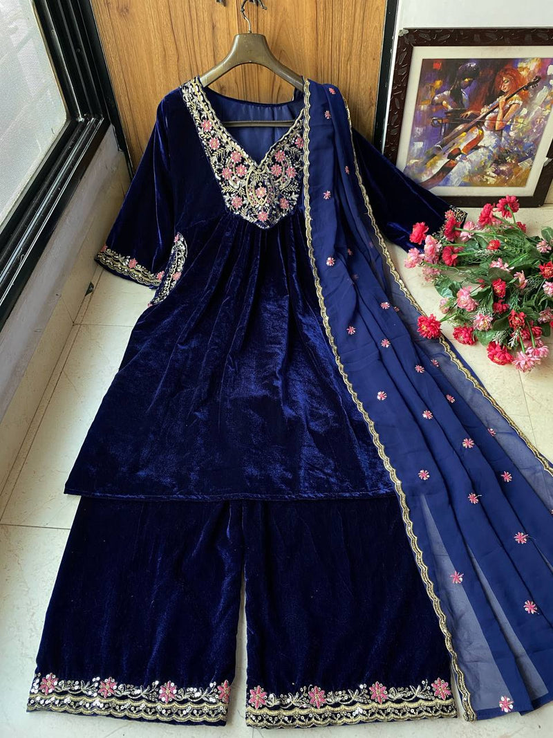 Lc D No 1041 Velvet Georgette With Embroidery Work Kurti Collection
