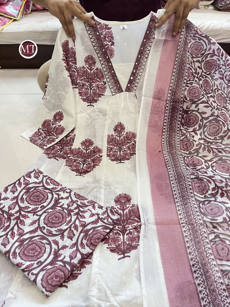 Mrt White Alia Cotton With Embroidery Work Readymade Kurti Collection