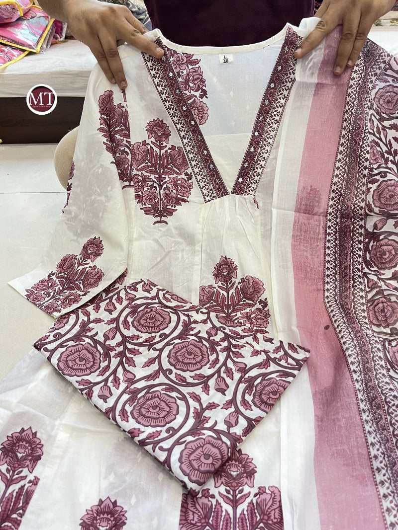 Mrt White Alia Cotton With Embroidery Work Readymade Kurti Collection