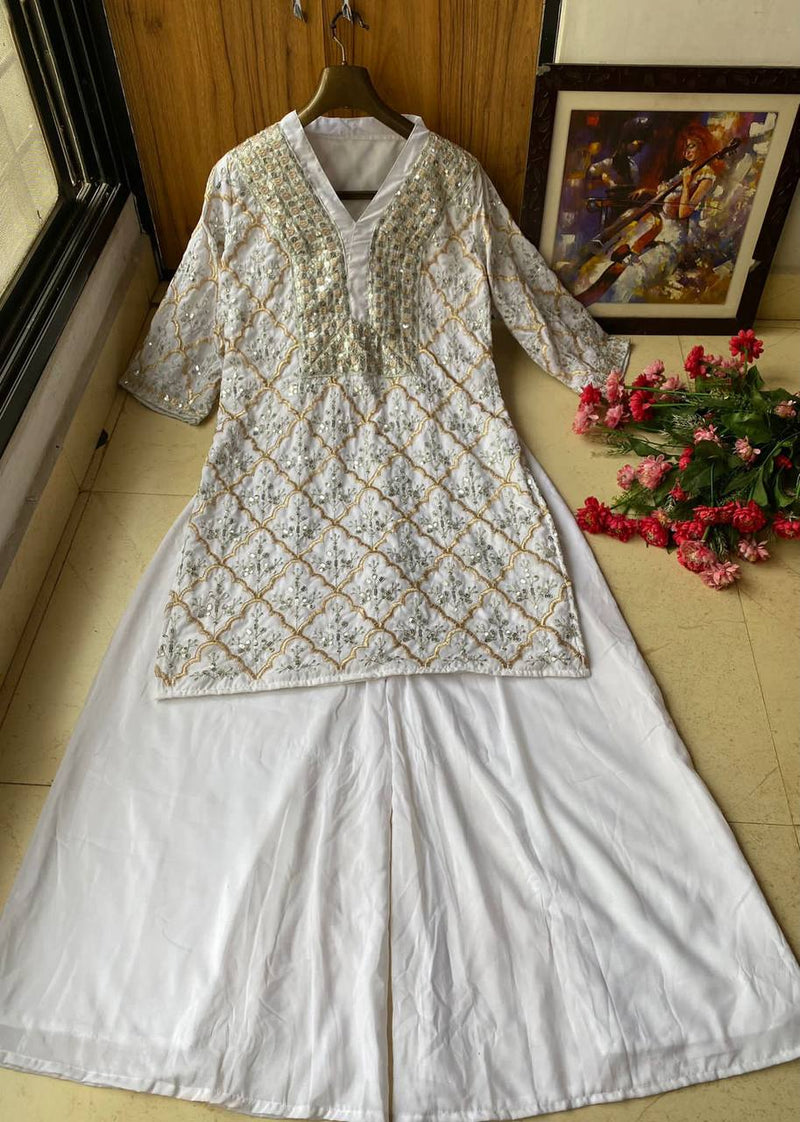 Lc D No 1141 Muslin Cotton Sequence Embroidery Work Kurti With Plazzo