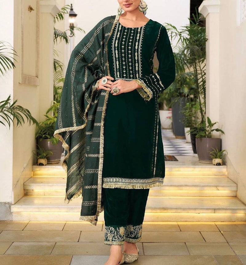 Pd D No 1035 Velvet With Embroidered Sequence Work Designer Kurti Collection