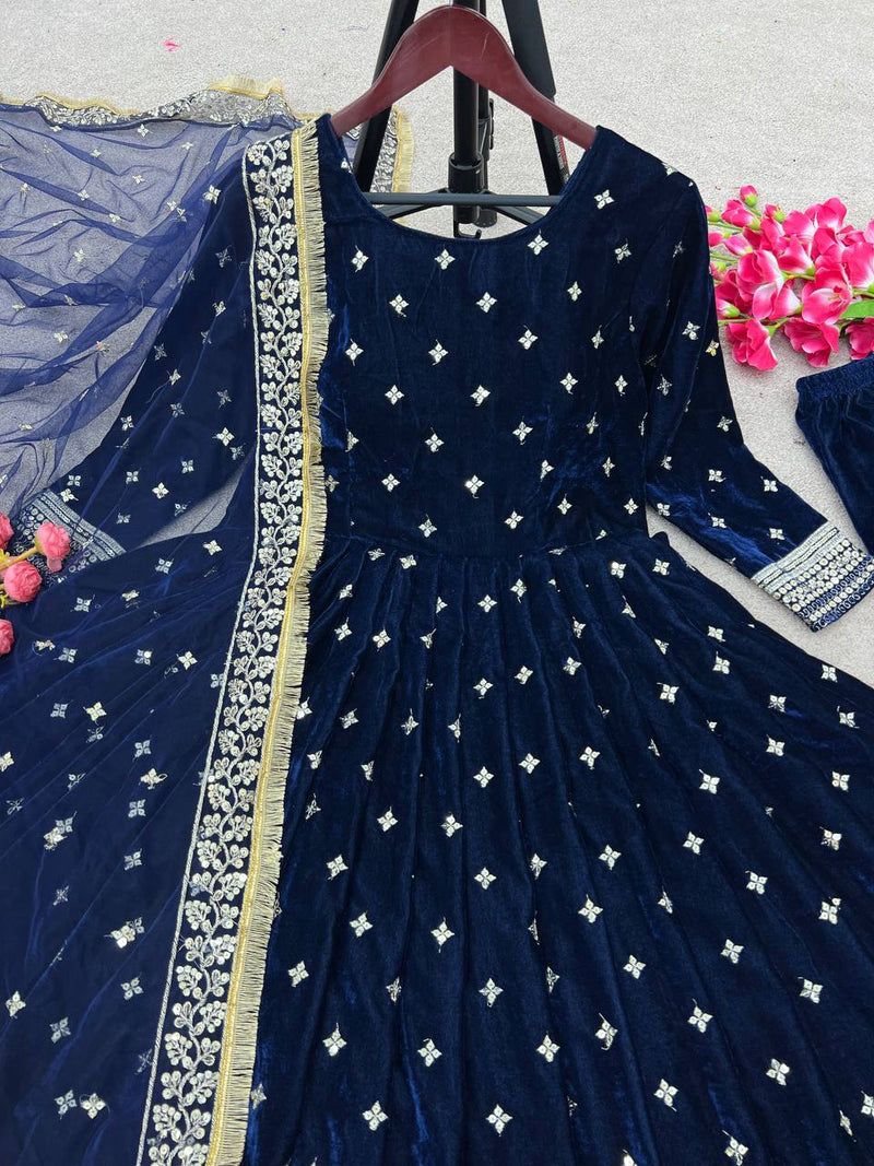 Sr D No 1590 Velvet Embroidery And Sequence Work  Single Kurti Combo Set