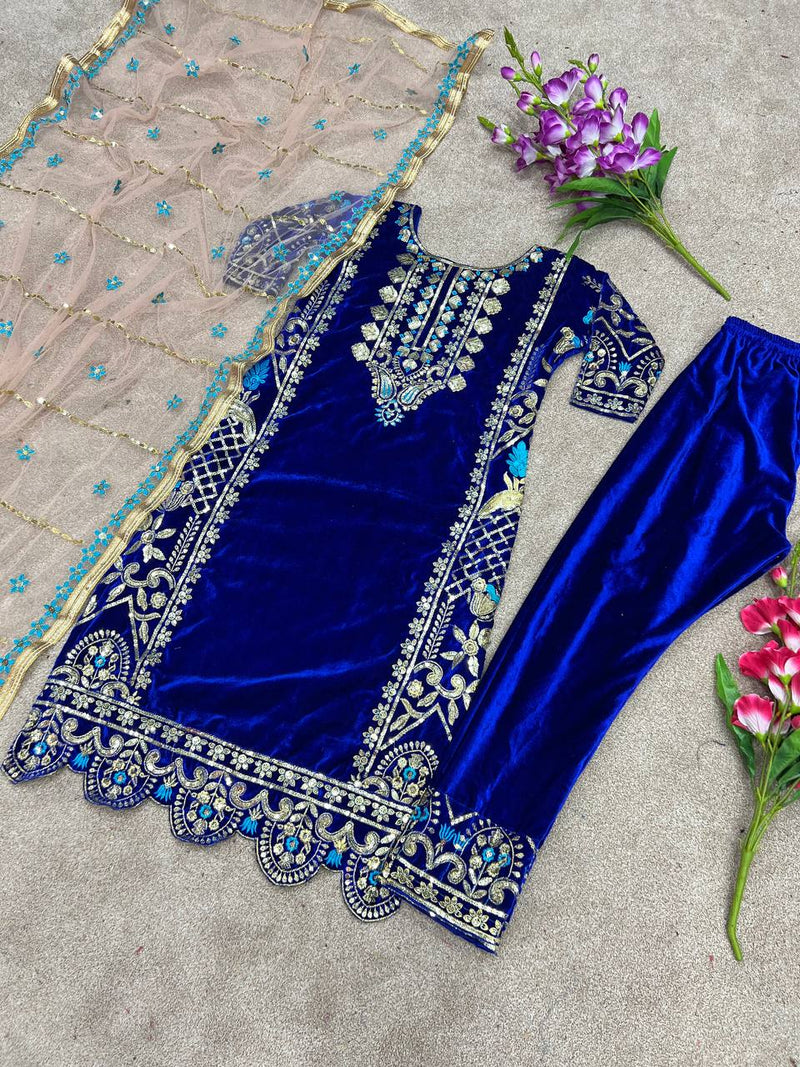 Ssr D No 325 Velvet With Heavy Embroidery Sequence Work Kurti Single