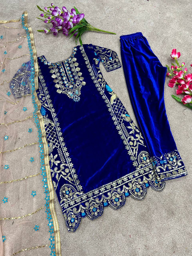 Ssr D No 325 Velvet With Heavy Embroidery Sequence Work Kurti Single