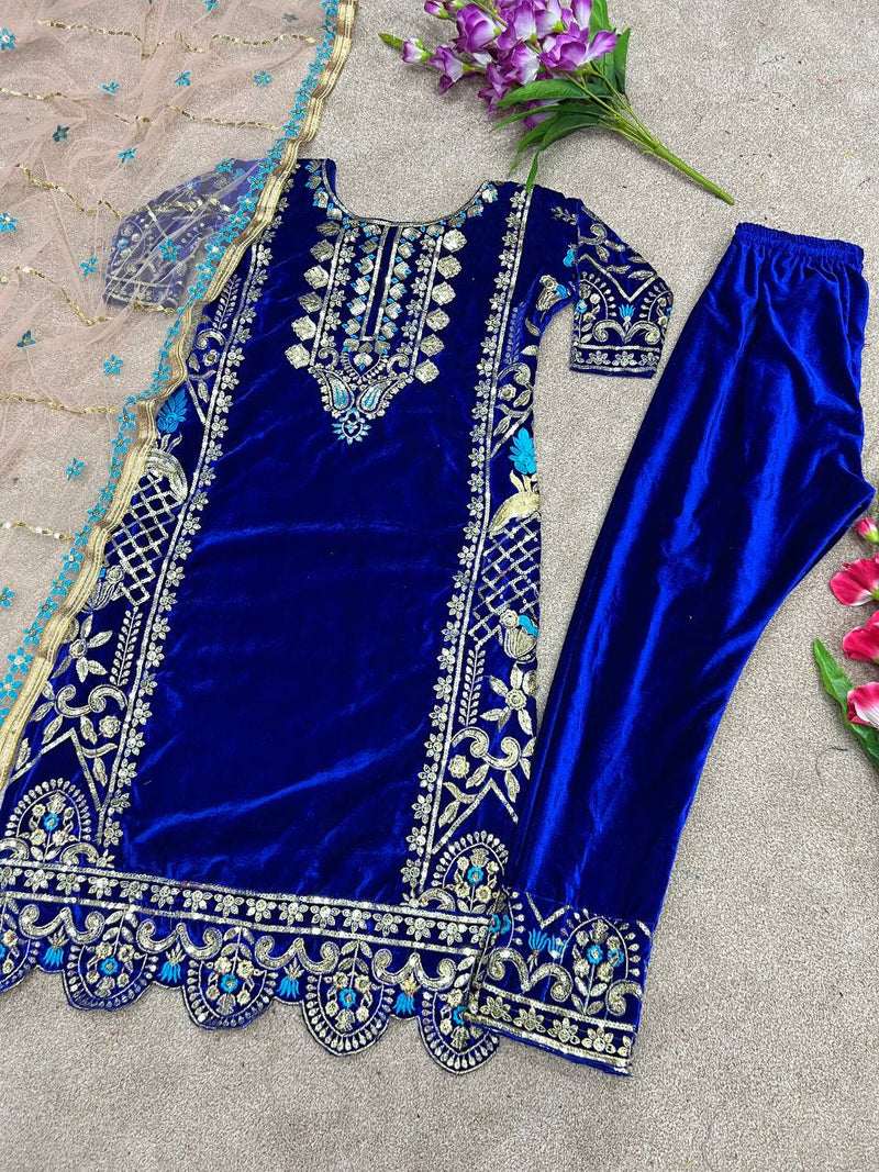 Ssr D No 325 Velvet With Heavy Embroidery Sequence Work Kurti Single