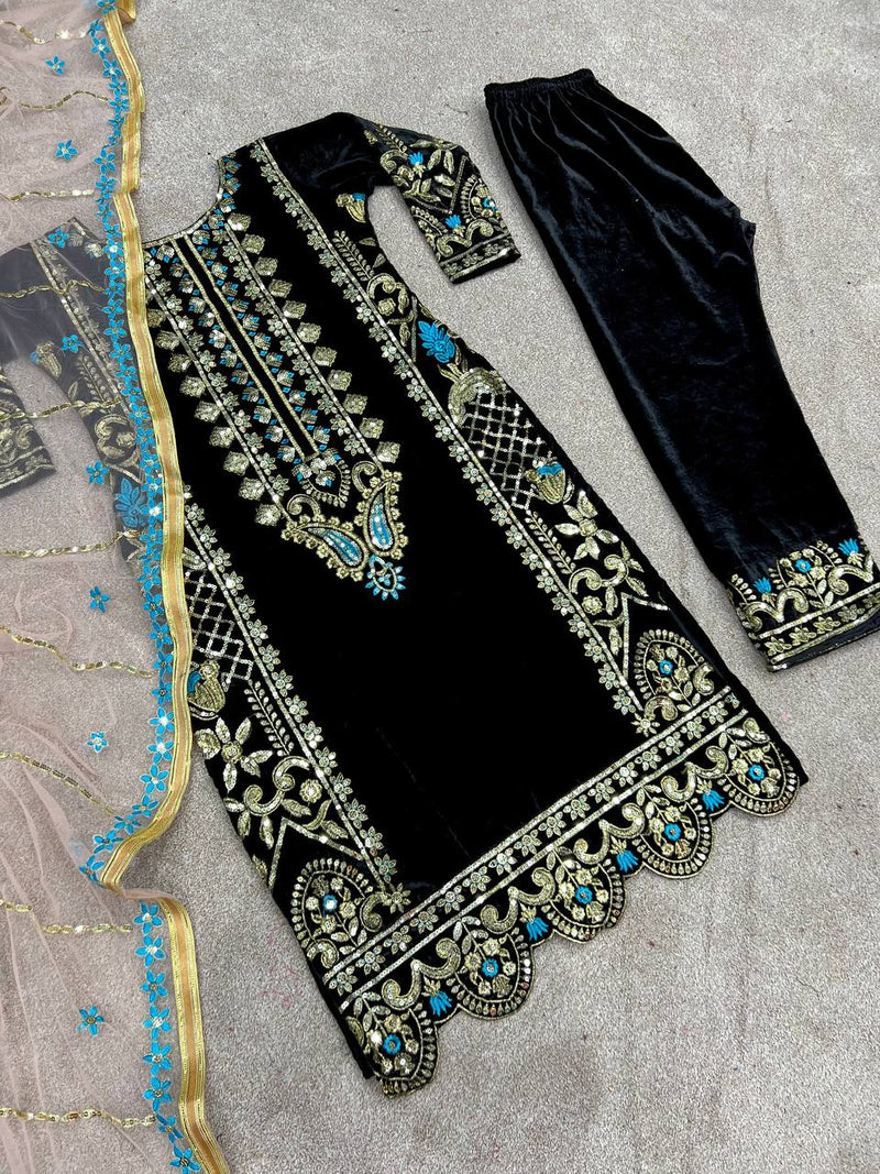 Ssr D No 325 Velvet With Heavy Embroidery Sequence Work Kurti Single