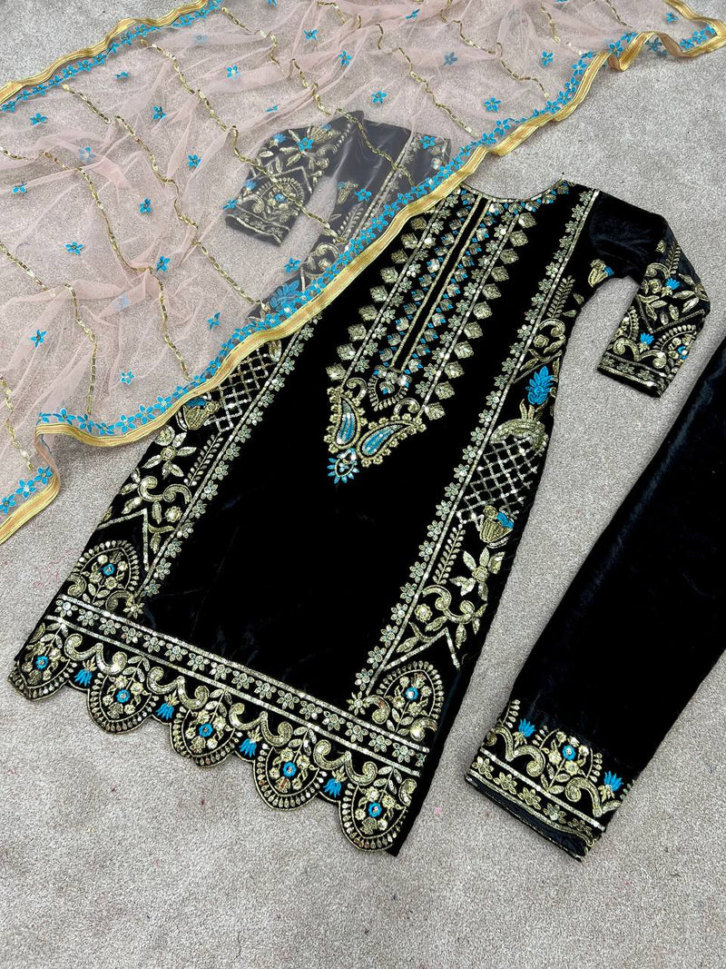 Ssr D No 325 Velvet With Heavy Embroidery Sequence Work Kurti Single