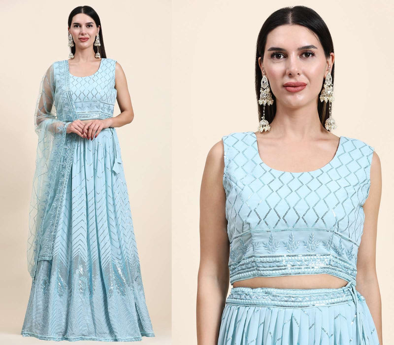 Pr C 1955 Readymade Sequin Embroiderey Work Crop Top With Amazing Lehenga And Net Dupatta