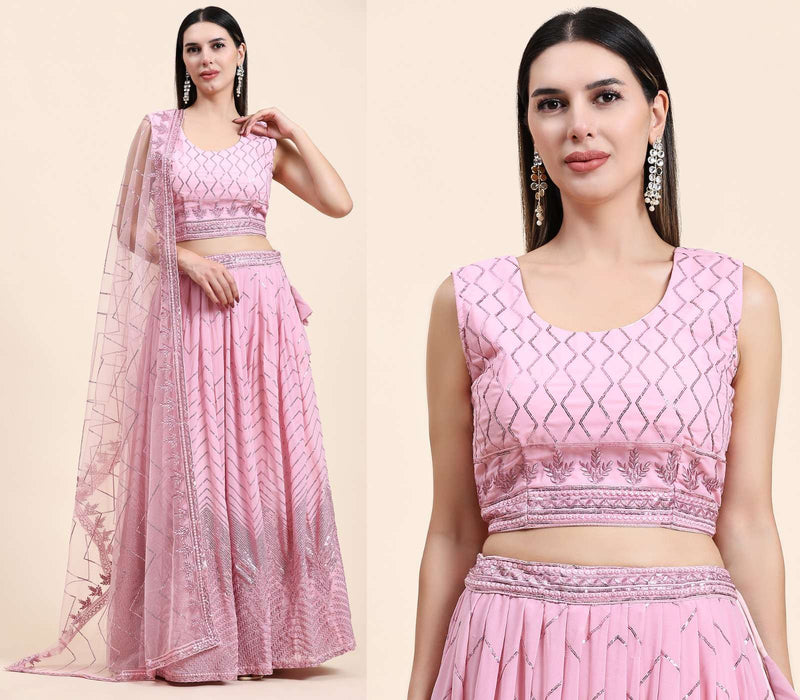 Pr C 1955 Readymade Sequin Embroiderey Work Crop Top With Amazing Lehenga And Net Dupatta