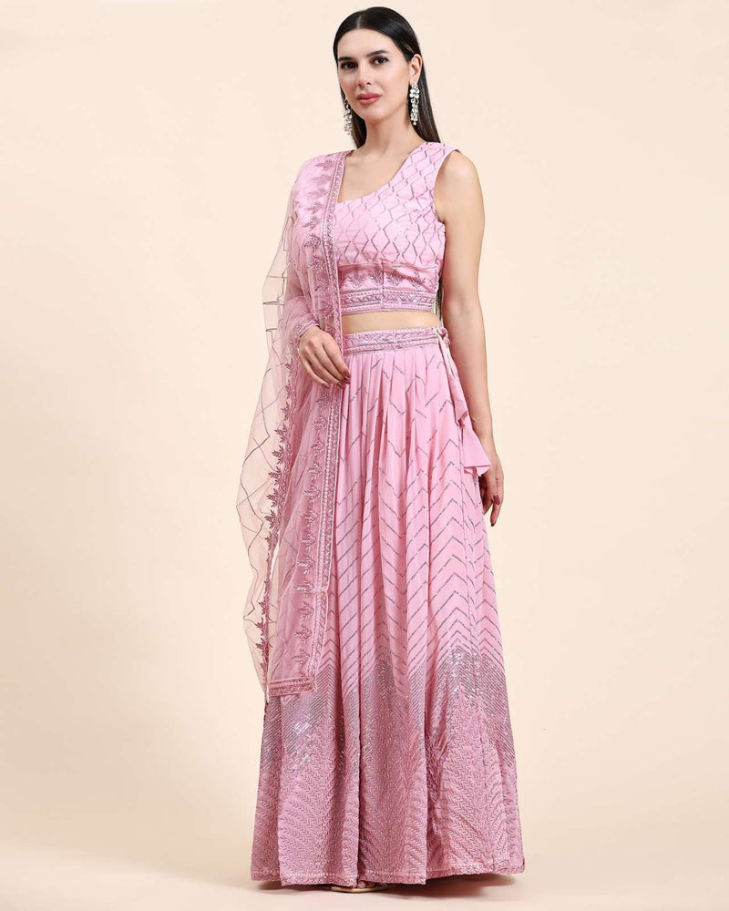 Pr C 1955 Readymade Sequin Embroiderey Work Crop Top With Amazing Lehenga And Net Dupatta