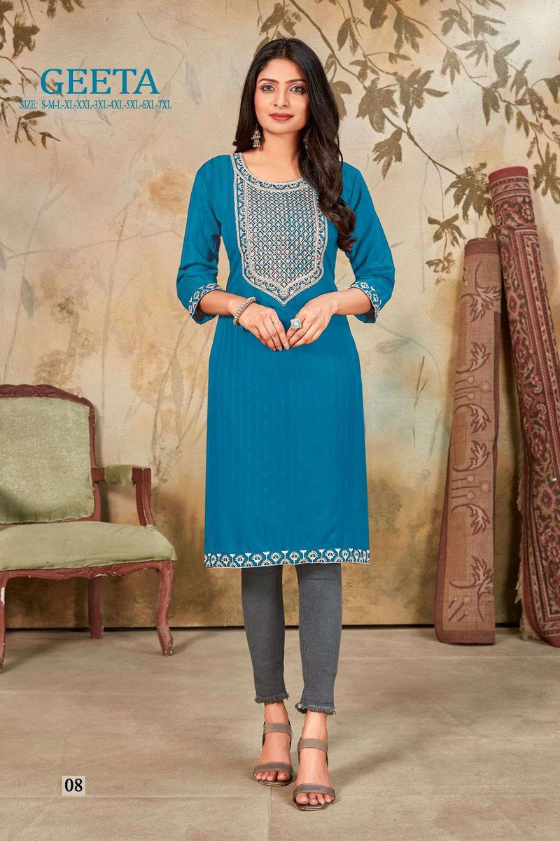 Casual Wear 3/4th Sleeve Straight Collar Neck Cotton Kurti, Wash Care:  Machine wash at Rs 1200 in Barmer