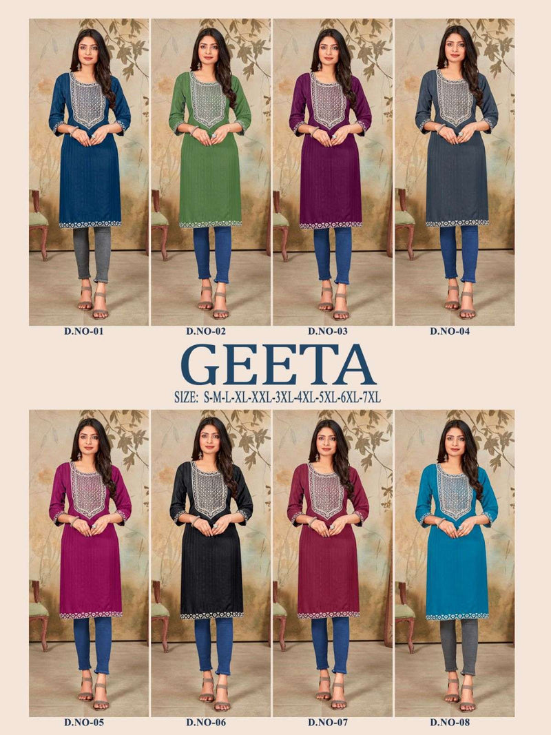 Pr Geeta Daily Wear Neck Work Silk Fancy Stitch Kurtis