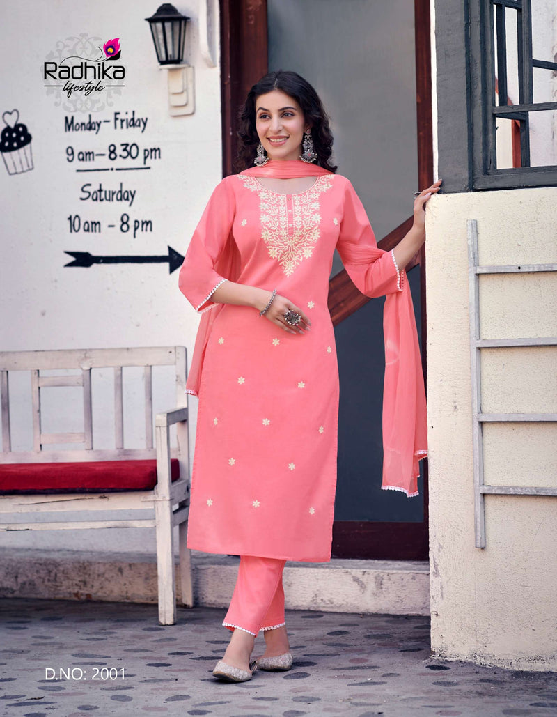 Radhika Lifestyle Cotton Culture Vol 2 Cotton Embroidery Work Kurti Pant & Dupatta Set