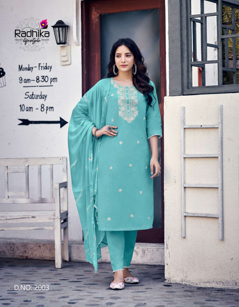 Radhika Lifestyle Cotton Culture Vol 2 Cotton Embroidery Work Kurti Pant & Dupatta Set