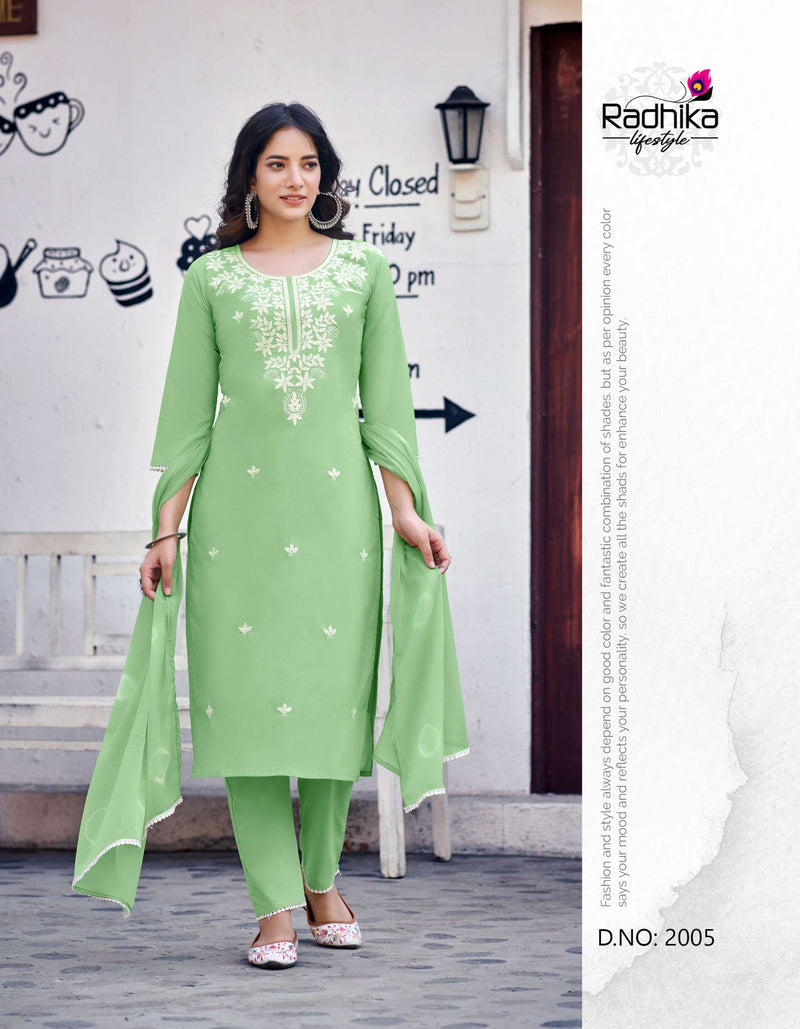 Radhika Lifestyle Cotton Culture Vol 2 Cotton Embroidery Work Kurti Pant & Dupatta Set
