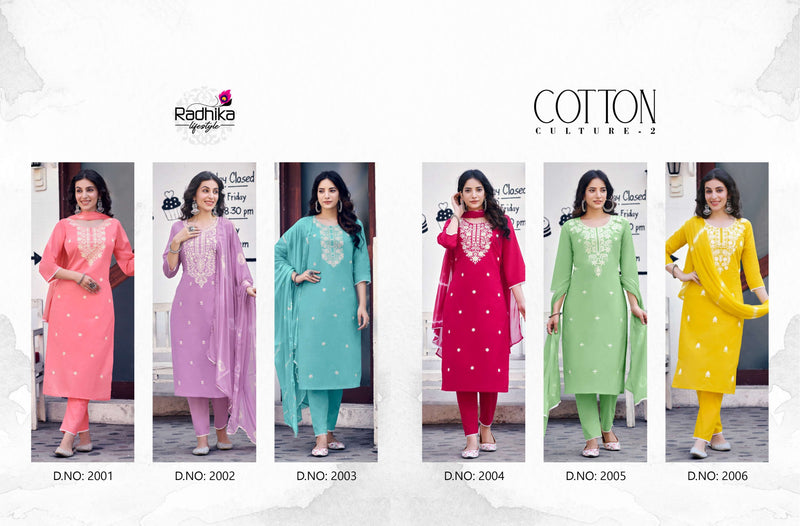 Radhika Lifestyle Cotton Culture Vol 2 Cotton Embroidery Work Kurti Pant & Dupatta Set