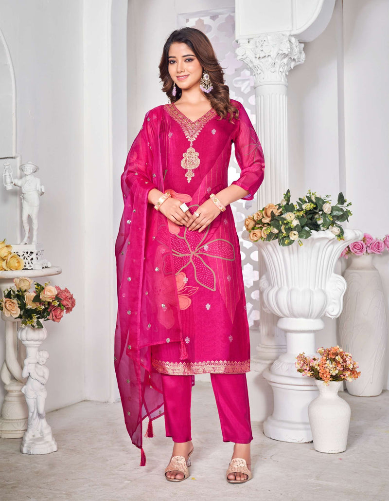 Radhika Lifestyle Gulnaz Vol 3 Organza Silk Fancy Designer Kurti Pant Dupatta Set