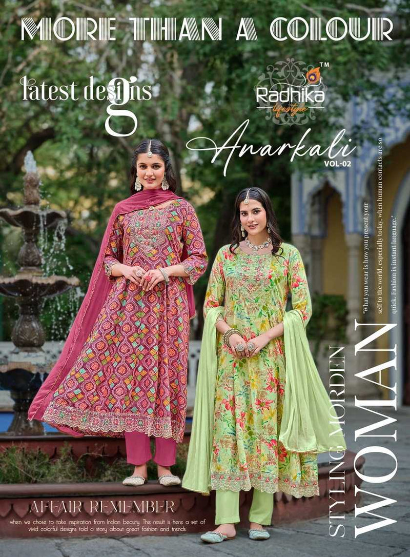 Radhika Lifestyle Anarkali Vol 2 Rayon Foil Print With Embroidery Work Kurti Combo Set