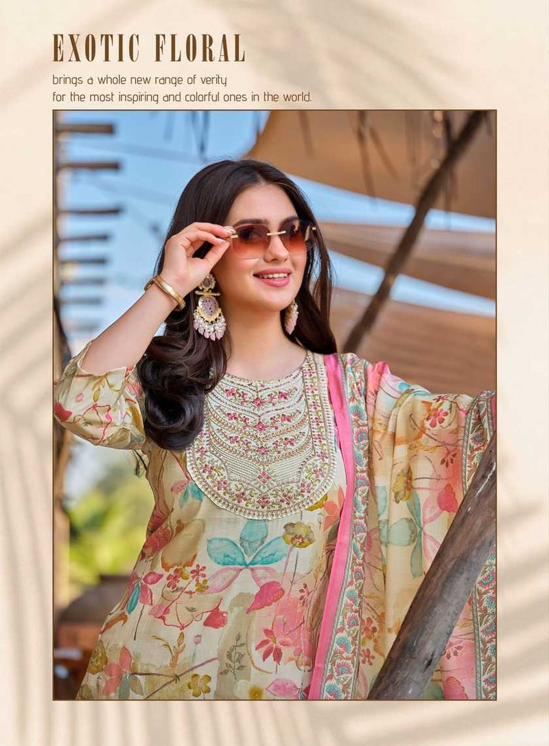 Radhika Lifestyle Cherry Vol 2 Modal Muslin Print Embroidery Work With Lace Kurti Pant With Dupatta
