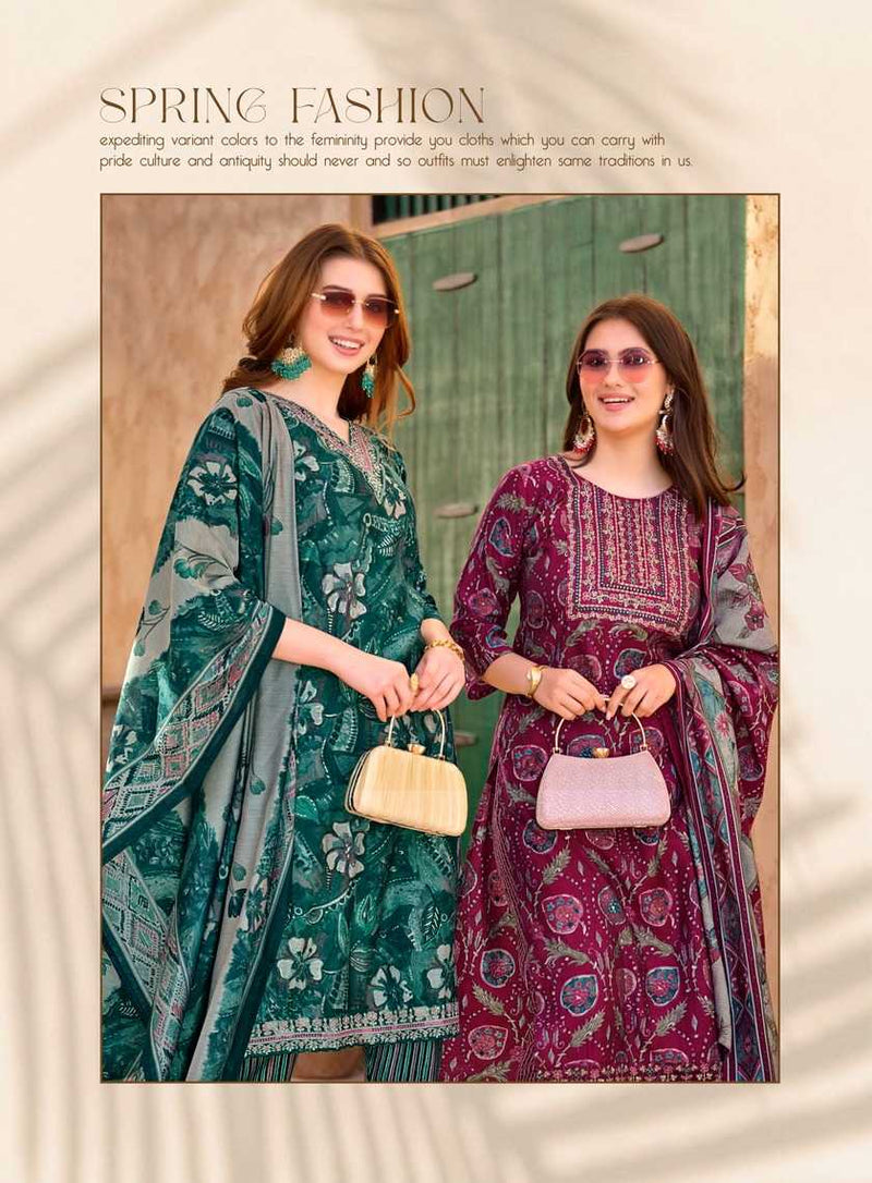 Radhika Lifestyle Cherry Vol 2 Modal Muslin Print Embroidery Work With Lace Kurti Pant With Dupatta