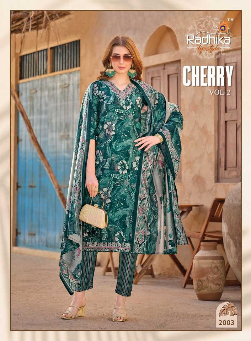 Radhika Lifestyle Cherry Vol 2 Modal Muslin Print Embroidery Work With Lace Kurti Pant With Dupatta