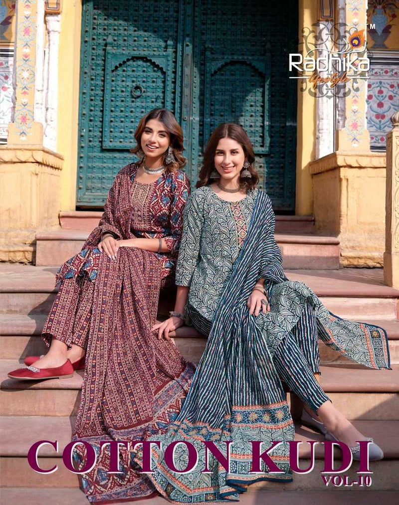 Radhika Lifestyle Cotton Kudi Vol 10 Cotton Casual Wear Kurti With Pant Dupatta Set